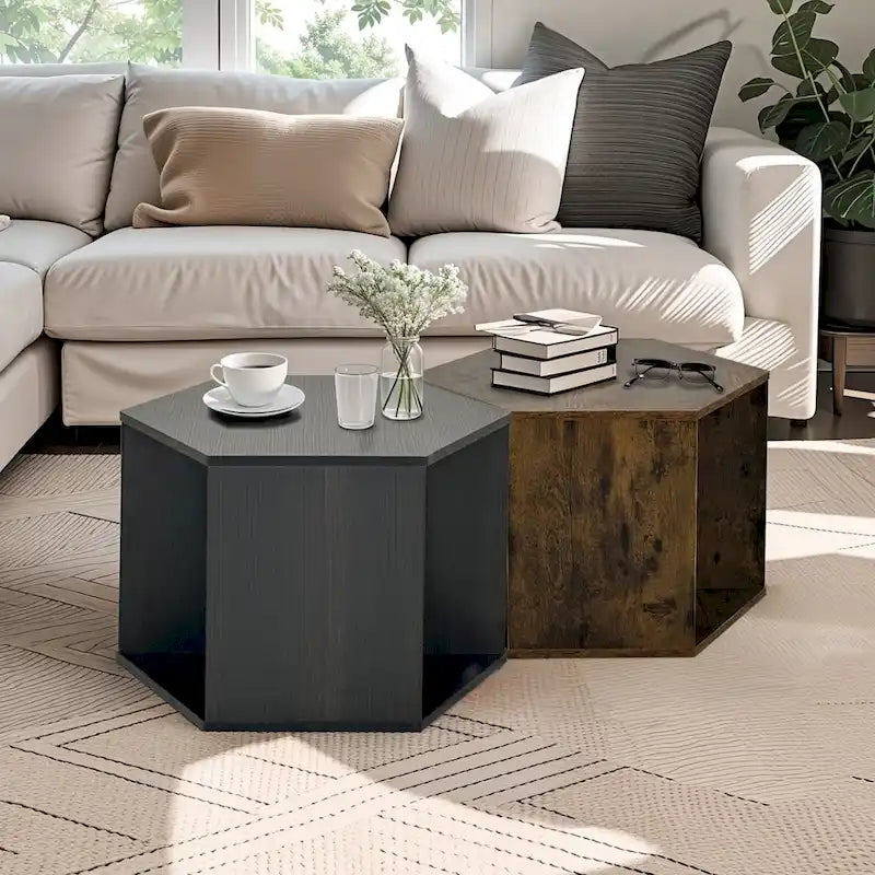 GDFStudio - Lila Hexagonal Coffee Table Set with Multi-Function Storage Design