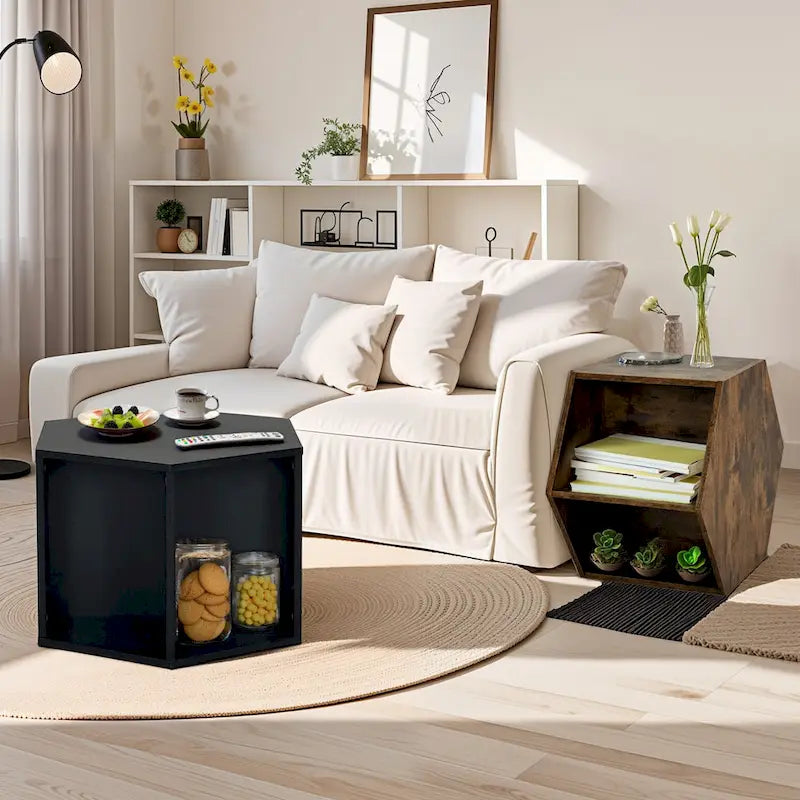 GDFStudio - Lila Hexagonal Coffee Table Set with Multi-Function Storage Design