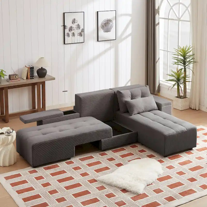GDFStudio - Emerson Modular Corduroy 3-Seater Sofa with Storage and Customizable Design