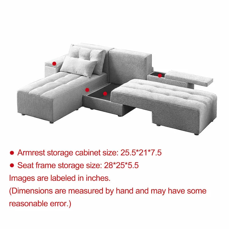 GDFStudio - Emerson Modular Corduroy 3-Seater Sofa with Storage and Customizable Design