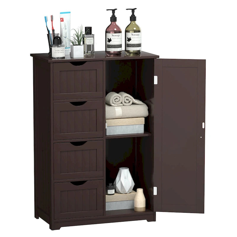 Costway Wooden 4 Drawer Bathroom Floor Cabinet Storage Cupboard 2