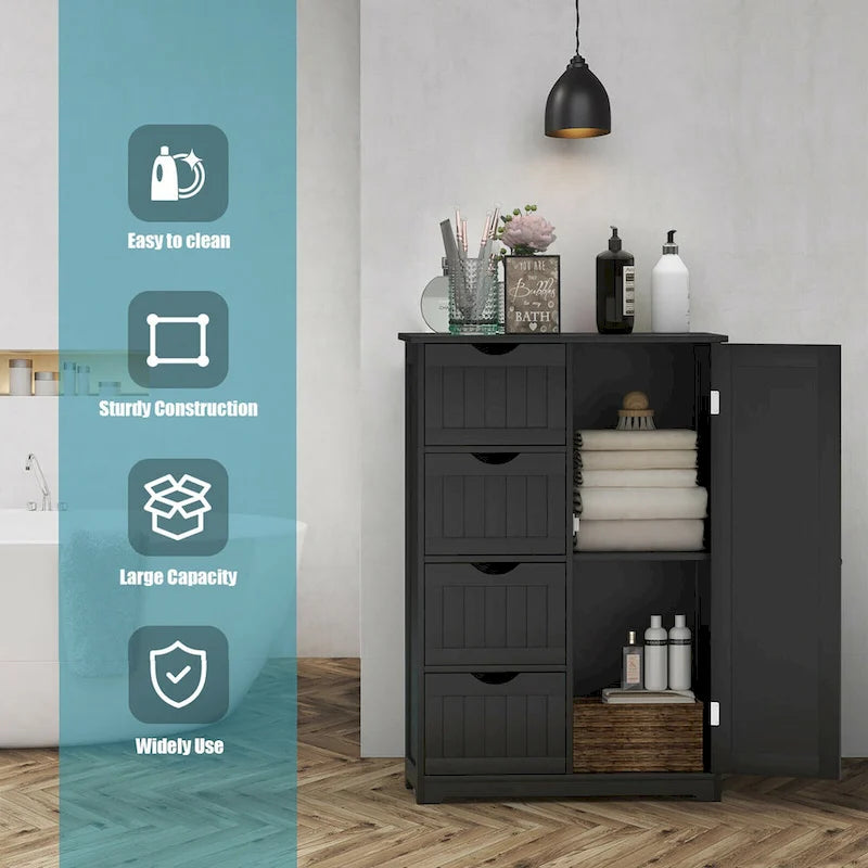 Costway Wooden 4 Drawer Bathroom Floor Cabinet Storage Cupboard 2