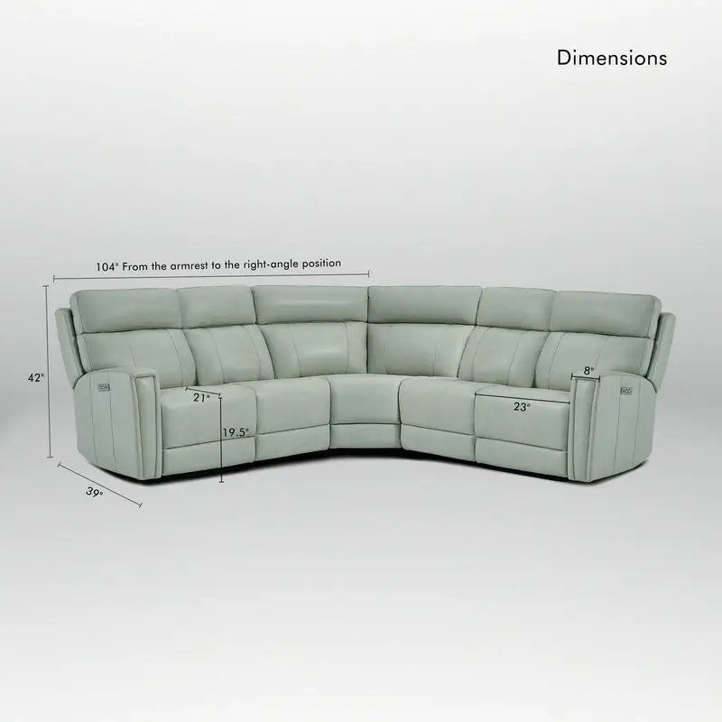 Genuine Leather Power Recliner Sectional Sofa with Ajustable Headrest, Dual Power, USB&USB-C Port