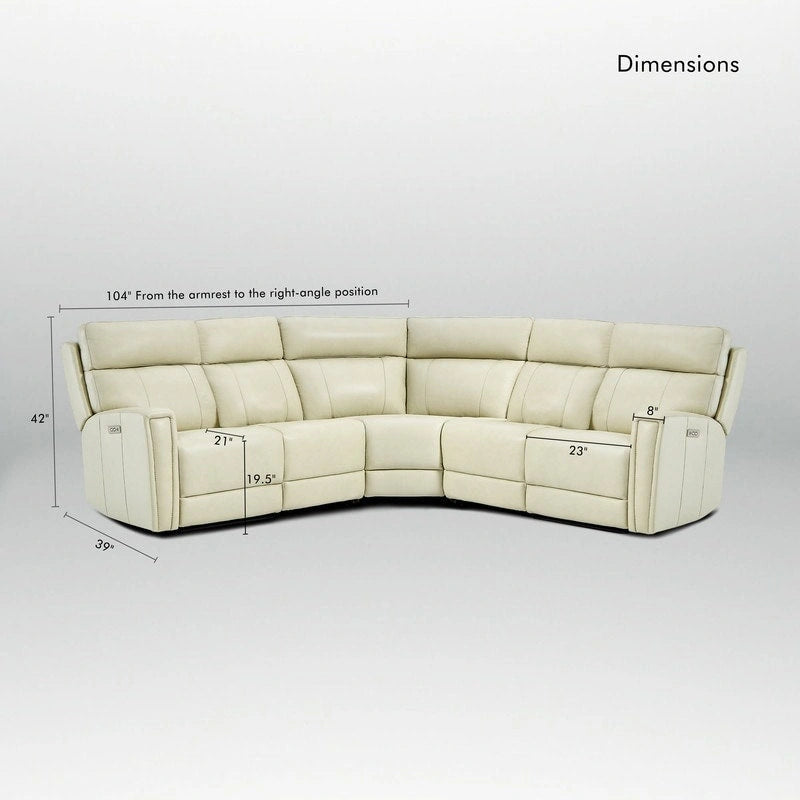 Genuine Leather Power Recliner Sectional Sofa with Ajustable Headrest, Dual Power, USB&USB-C Port