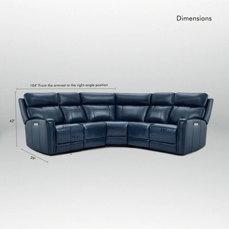 Genuine Leather Power Recliner Sectional Sofa with Ajustable Headrest, Dual Power, USB&USB-C Port