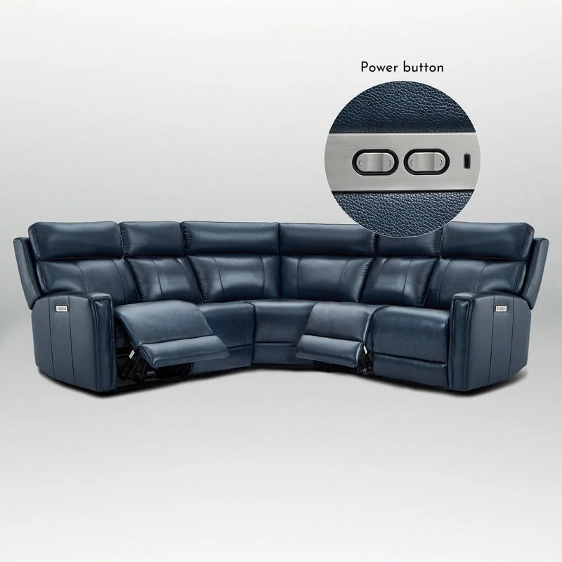 Genuine Leather Power Recliner Sectional Sofa with Ajustable Headrest, Dual Power, USB&USB-C Port