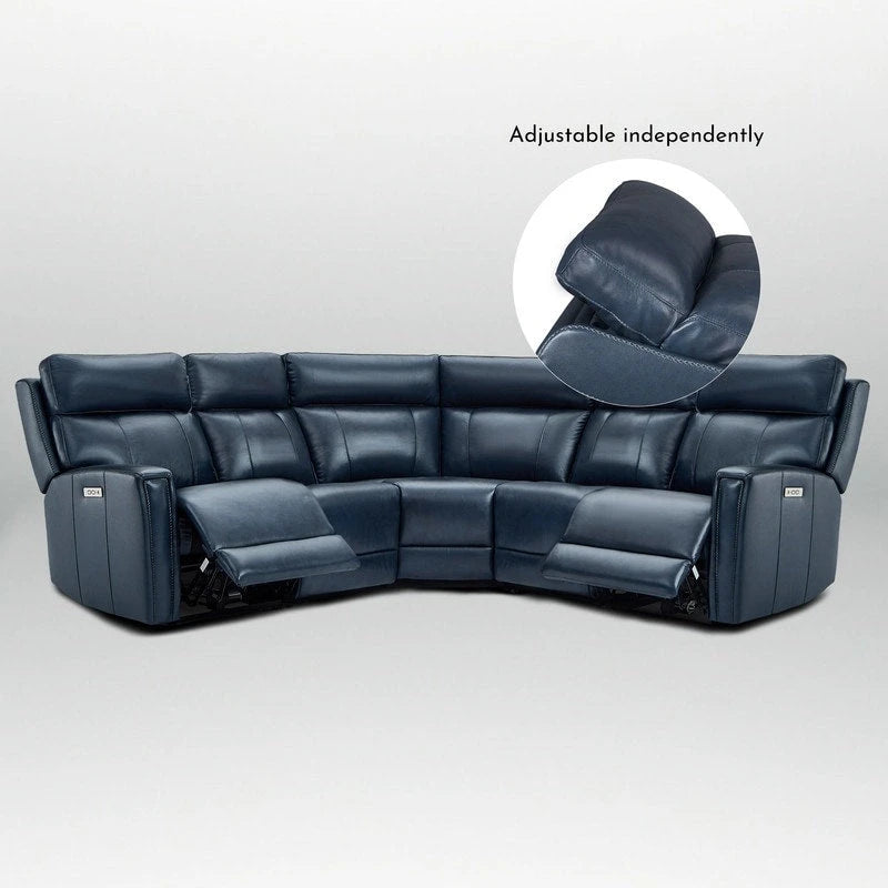Genuine Leather Power Recliner Sectional Sofa with Ajustable Headrest, Dual Power, USB&USB-C Port