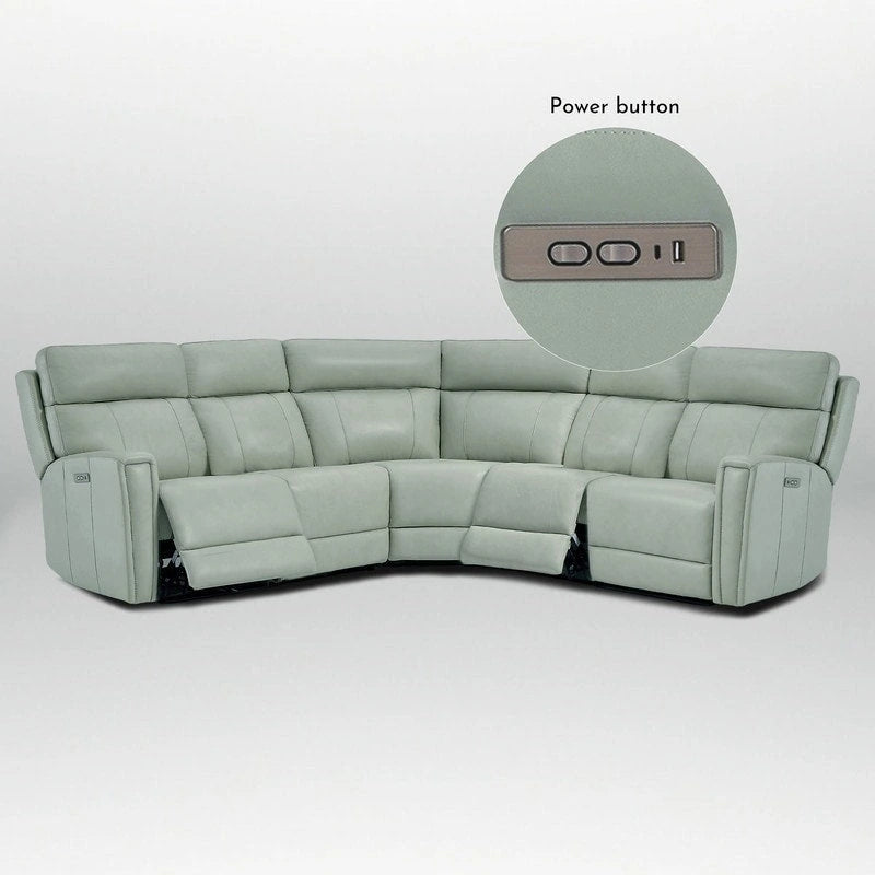 Genuine Leather Power Recliner Sectional Sofa with Ajustable Headrest, Dual Power, USB&USB-C Port