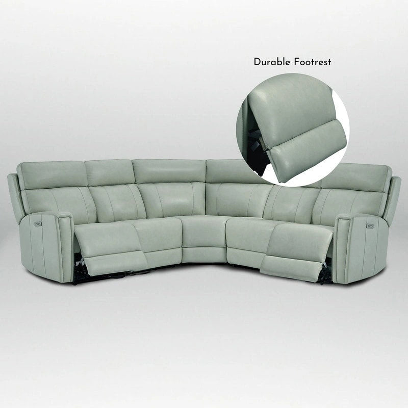 Genuine Leather Power Recliner Sectional Sofa with Ajustable Headrest, Dual Power, USB&USB-C Port