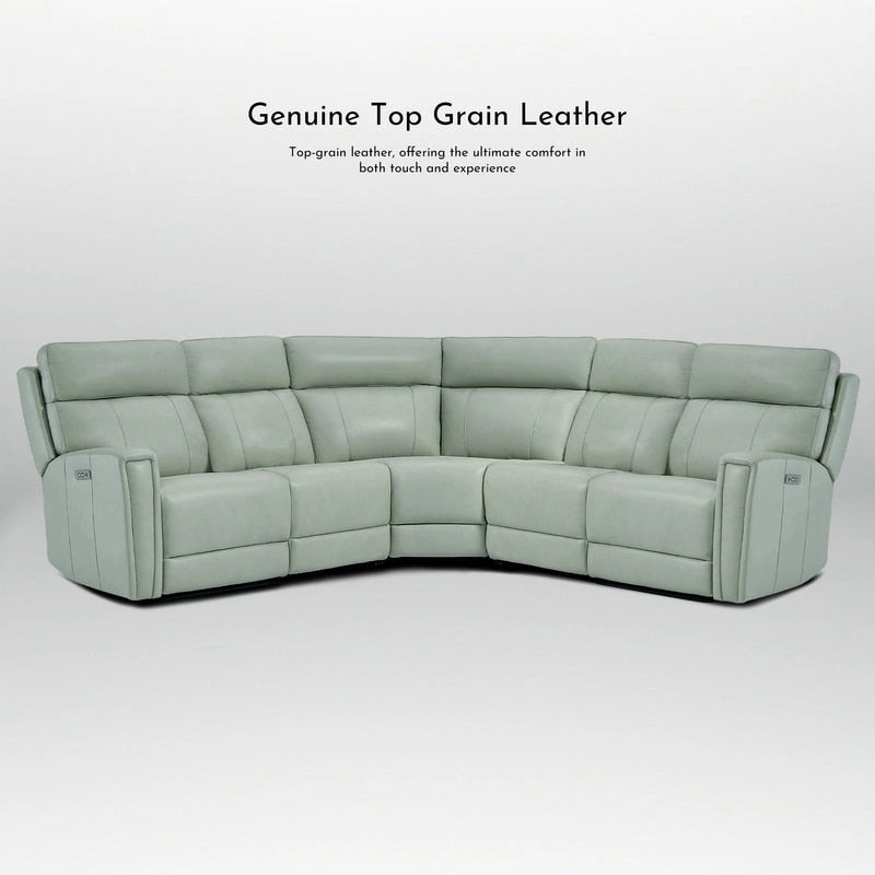Genuine Leather Power Recliner Sectional Sofa with Ajustable Headrest, Dual Power, USB&USB-C Port