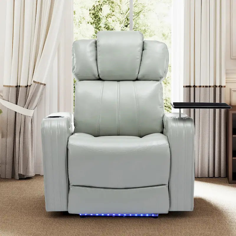 PU Leather Power Recliner Individual Seat Home Theater Recliner with Cooling Cup Holder, Bluetooth Speaker, LED Lights,USB Ports