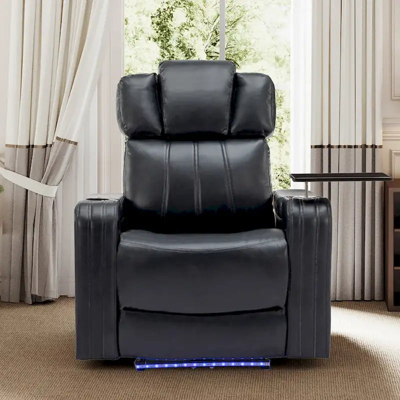 PU Leather Power Recliner Individual Seat Home Theater Recliner with Cooling Cup Holder, Bluetooth Speaker, LED Lights,USB Ports