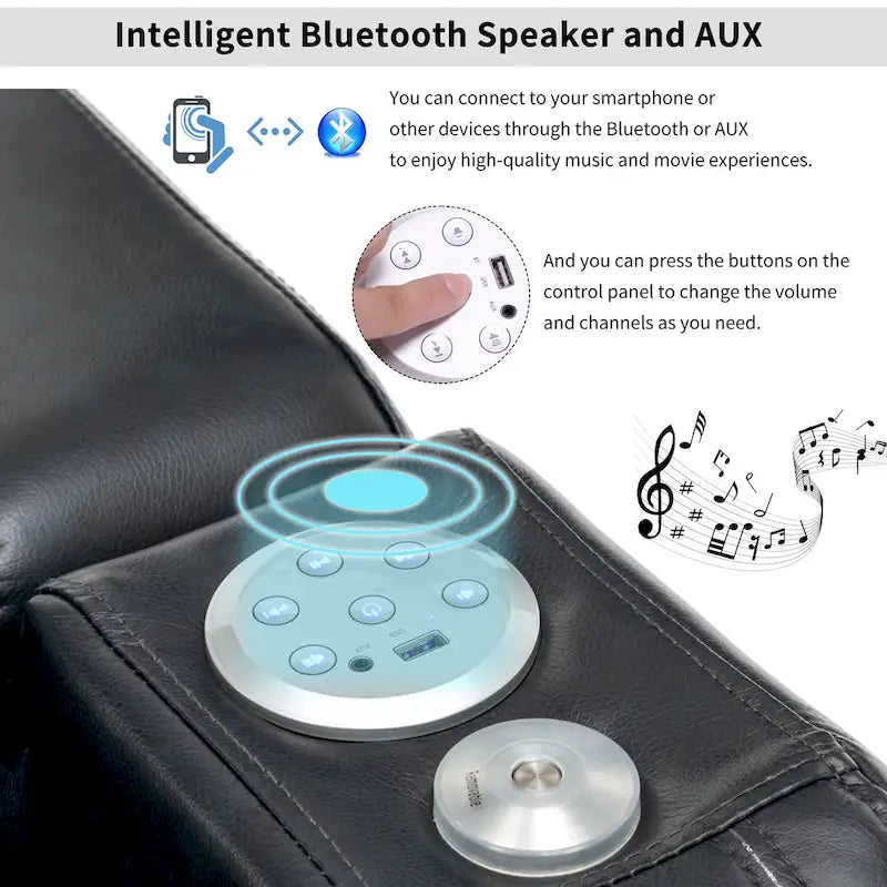 PU Leather Power Recliner Individual Seat Home Theater Recliner with Cooling Cup Holder, Bluetooth Speaker, LED Lights,USB Ports