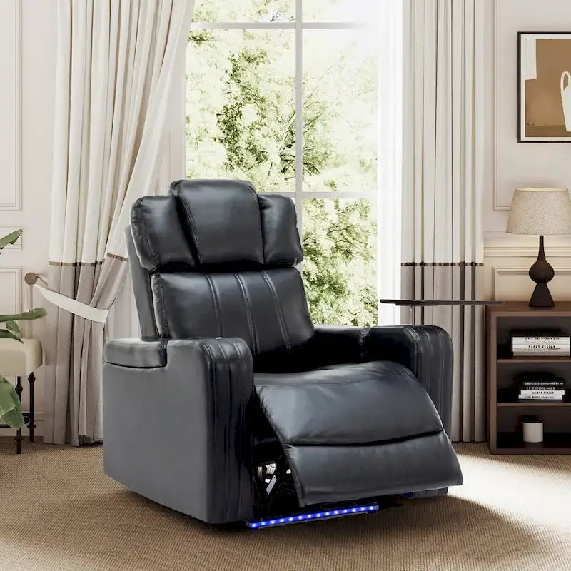 PU Leather Power Recliner Individual Seat Home Theater Recliner with Cooling Cup Holder, Bluetooth Speaker, LED Lights,USB Ports