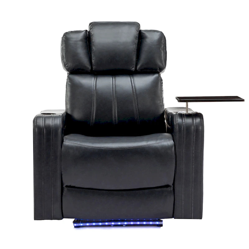 PU Leather Power Recliner Individual Seat Home Theater Recliner with Cooling Cup Holder, Bluetooth Speaker, LED Lights,USB Ports
