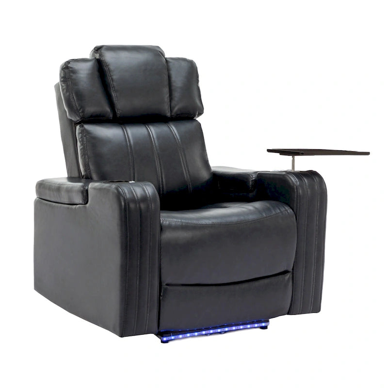 PU Leather Power Recliner Individual Seat Home Theater Recliner with Cooling Cup Holder, Bluetooth Speaker, LED Lights,USB Ports