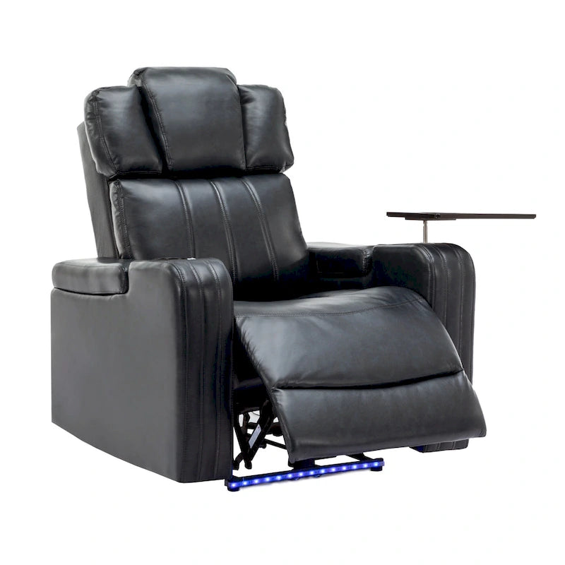 PU Leather Power Recliner Individual Seat Home Theater Recliner with Cooling Cup Holder, Bluetooth Speaker, LED Lights,USB Ports