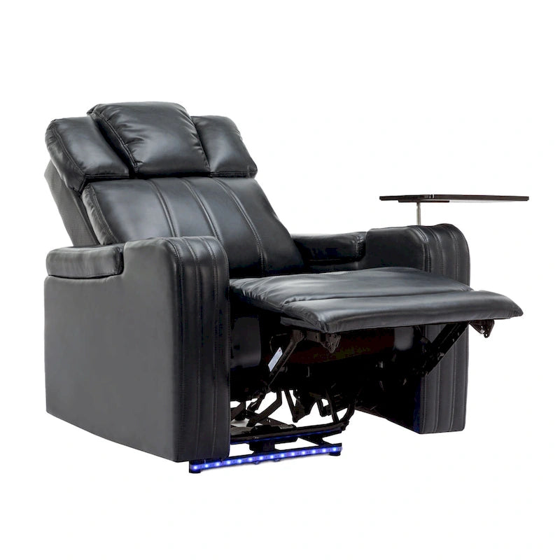 PU Leather Power Recliner Individual Seat Home Theater Recliner with Cooling Cup Holder, Bluetooth Speaker, LED Lights,USB Ports