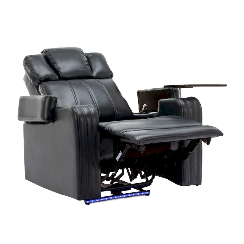 PU Leather Power Recliner Individual Seat Home Theater Recliner with Cooling Cup Holder, Bluetooth Speaker, LED Lights,USB Ports