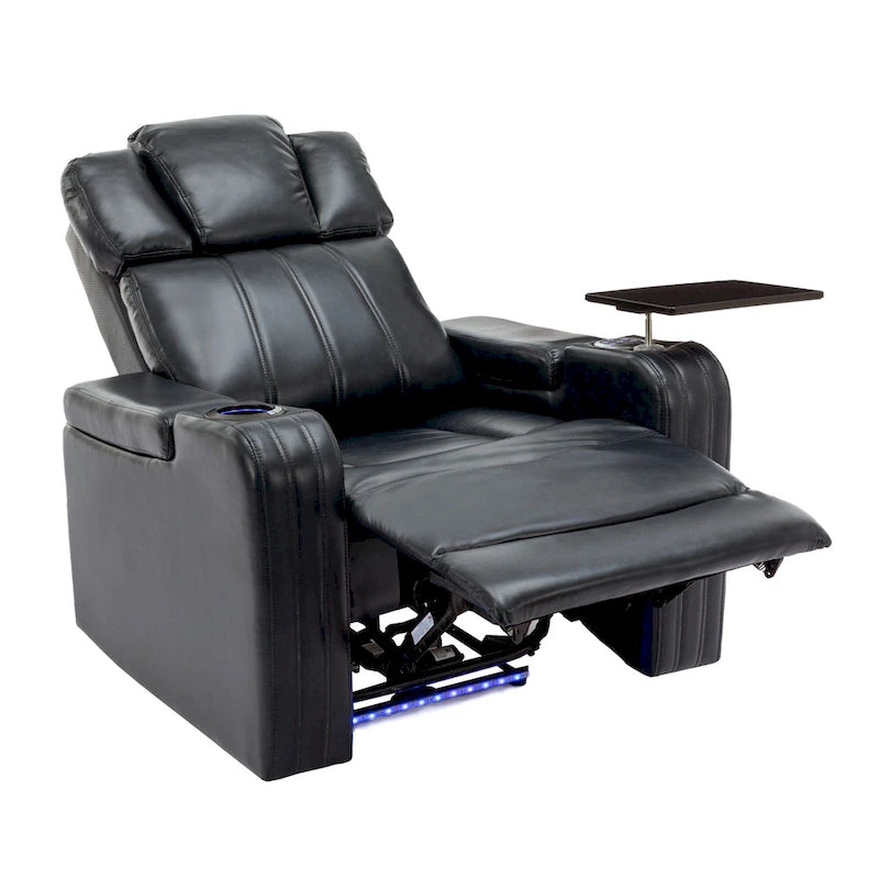 PU Leather Power Recliner Individual Seat Home Theater Recliner with Cooling Cup Holder, Bluetooth Speaker, LED Lights,USB Ports