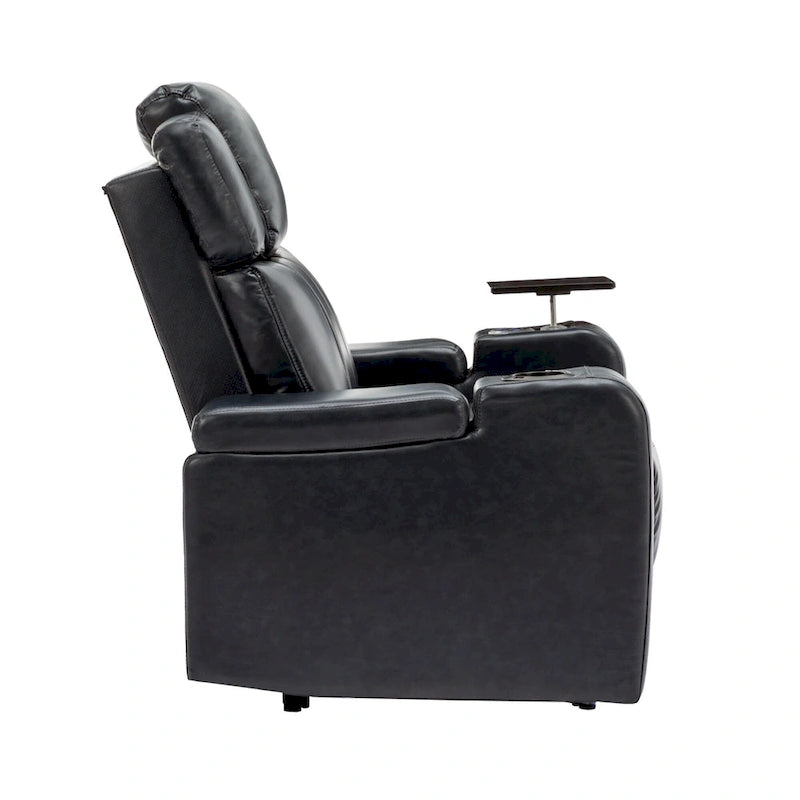 PU Leather Power Recliner Individual Seat Home Theater Recliner with Cooling Cup Holder, Bluetooth Speaker, LED Lights,USB Ports