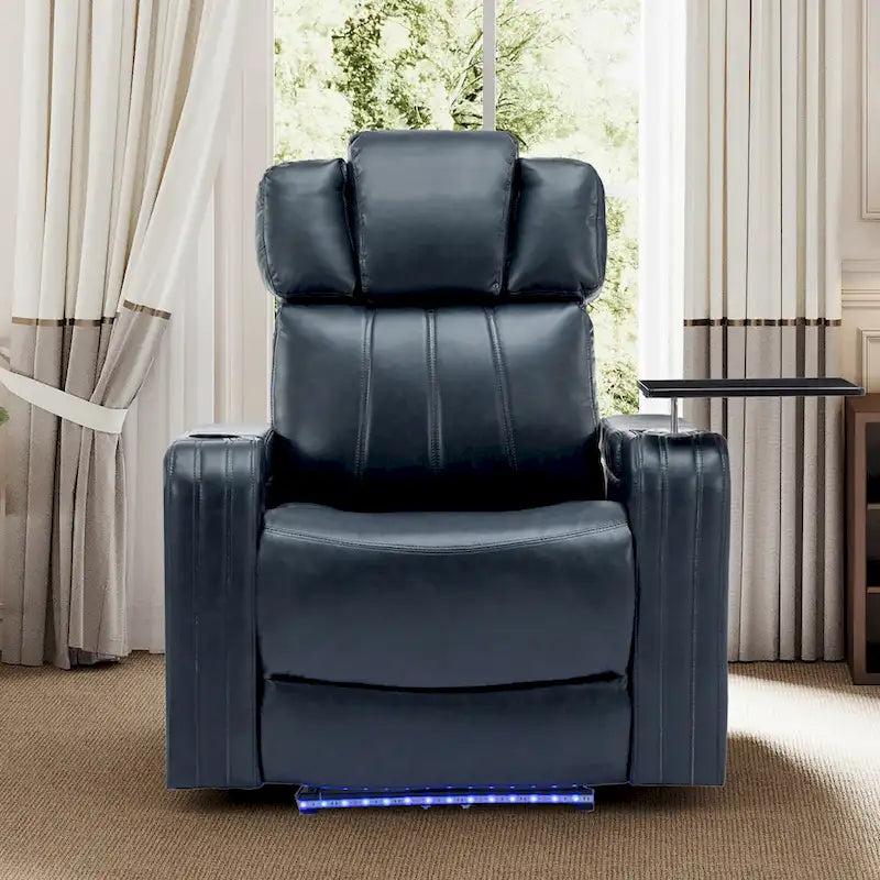 PU Leather Power Recliner Individual Seat Home Theater Recliner with Cooling Cup Holder, Bluetooth Speaker, LED Lights,USB Ports