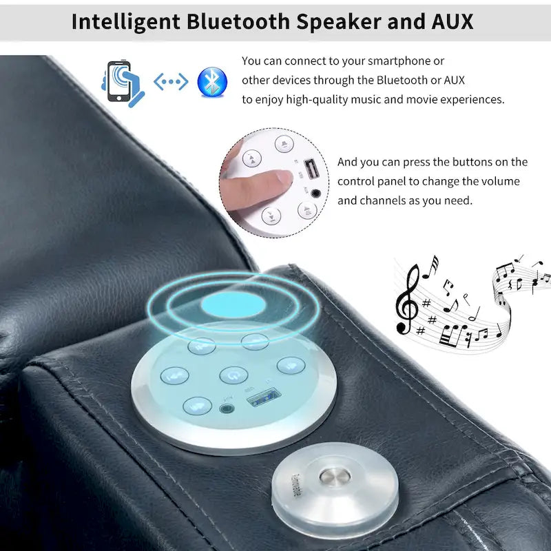 PU Leather Power Recliner Individual Seat Home Theater Recliner with Cooling Cup Holder, Bluetooth Speaker, LED Lights,USB Ports