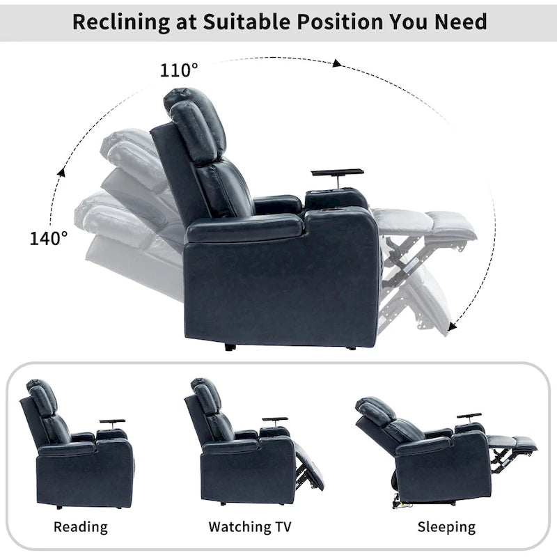 PU Leather Power Recliner Individual Seat Home Theater Recliner with Cooling Cup Holder, Bluetooth Speaker, LED Lights,USB Ports