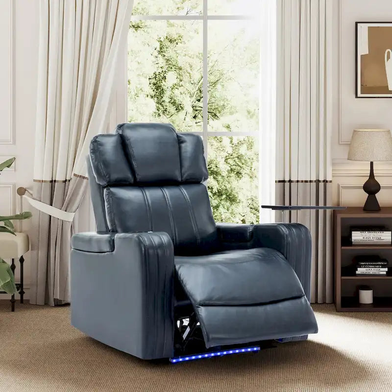 PU Leather Power Recliner Individual Seat Home Theater Recliner with Cooling Cup Holder, Bluetooth Speaker, LED Lights,USB Ports
