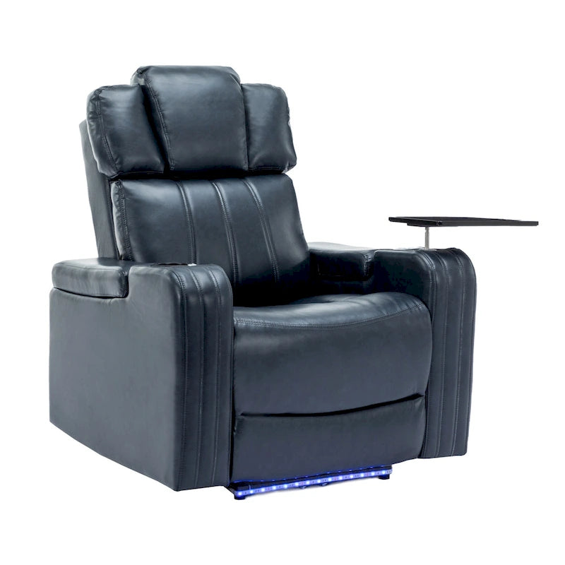 PU Leather Power Recliner Individual Seat Home Theater Recliner with Cooling Cup Holder, Bluetooth Speaker, LED Lights,USB Ports