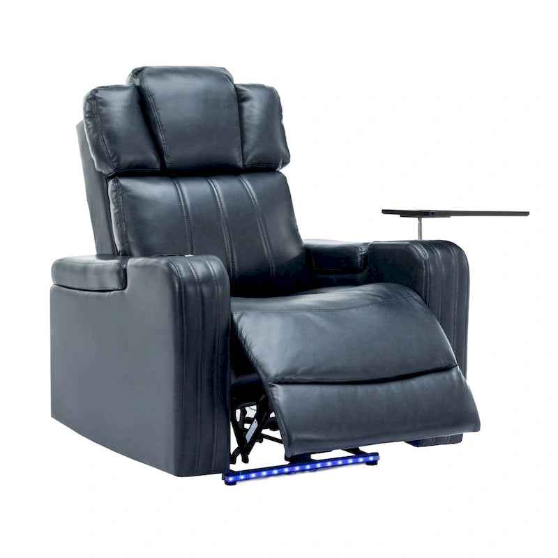 PU Leather Power Recliner Individual Seat Home Theater Recliner with Cooling Cup Holder, Bluetooth Speaker, LED Lights,USB Ports