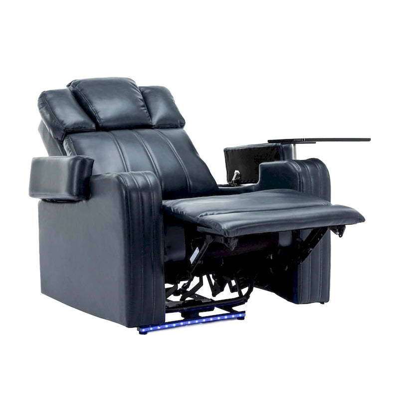 PU Leather Power Recliner Individual Seat Home Theater Recliner with Cooling Cup Holder, Bluetooth Speaker, LED Lights,USB Ports