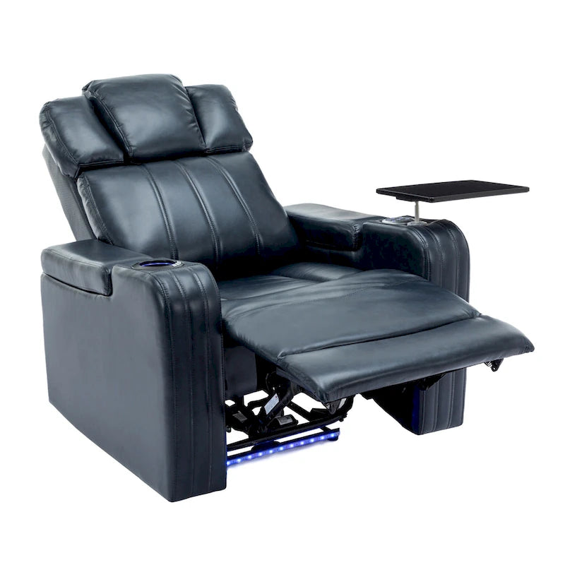 PU Leather Power Recliner Individual Seat Home Theater Recliner with Cooling Cup Holder, Bluetooth Speaker, LED Lights,USB Ports