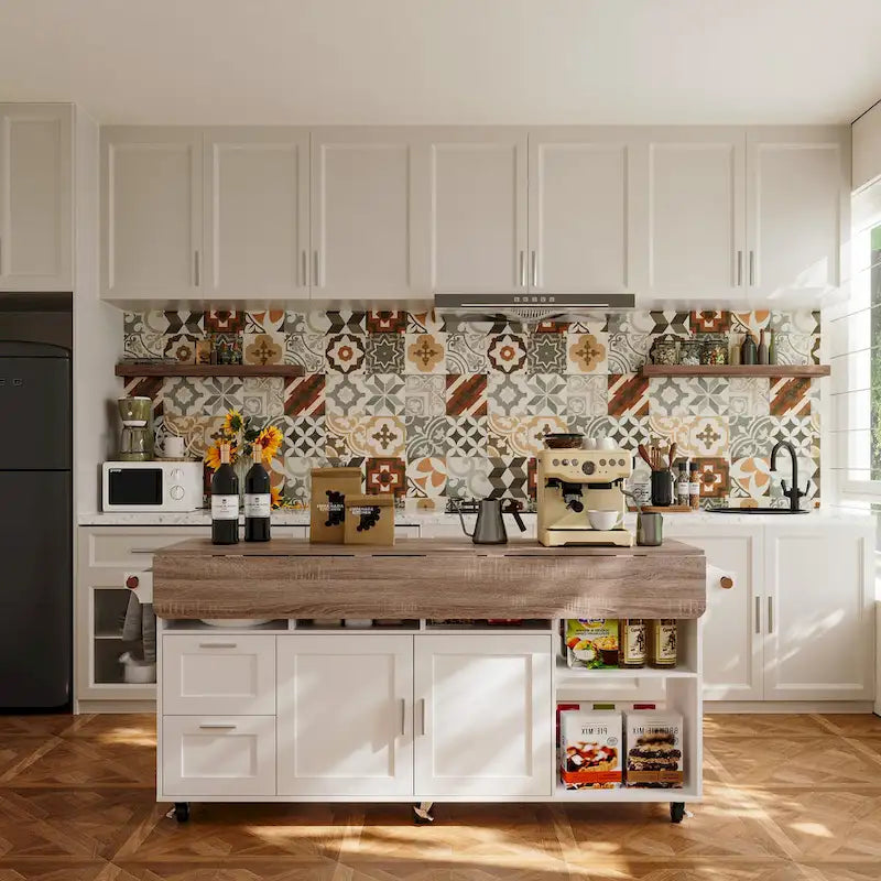 Rolling Kitchen Island Cart with Flip-Top Table, 2 Drawers, 2 Cabinets, and Towel Rack Buffet Sidboard