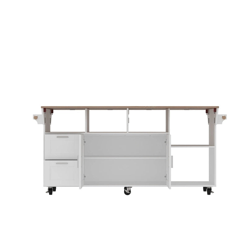Rolling Kitchen Island Cart with Flip-Top Table, 2 Drawers, 2 Cabinets, and Towel Rack Buffet Sidboard