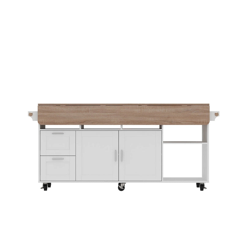 Rolling Kitchen Island Cart with Flip-Top Table, 2 Drawers, 2 Cabinets, and Towel Rack Buffet Sidboard