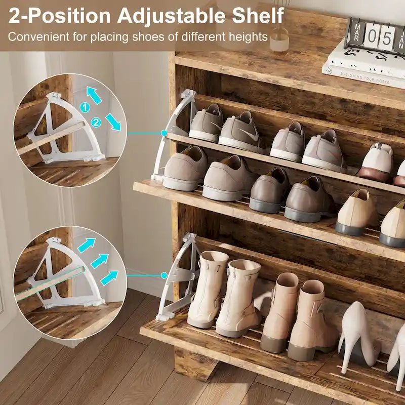 Shoe Cabinet Storage for Entryway, Narrow Shoe Cabinet with 2 Flip Drawers, Freestanding Hidden Shoe Organizer Cabinet