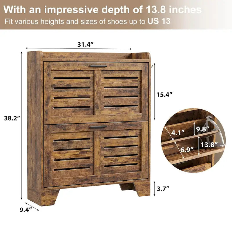 Shoe Cabinet Storage for Entryway, Narrow Shoe Cabinet with 2 Flip Drawers, Freestanding Hidden Shoe Organizer Cabinet
