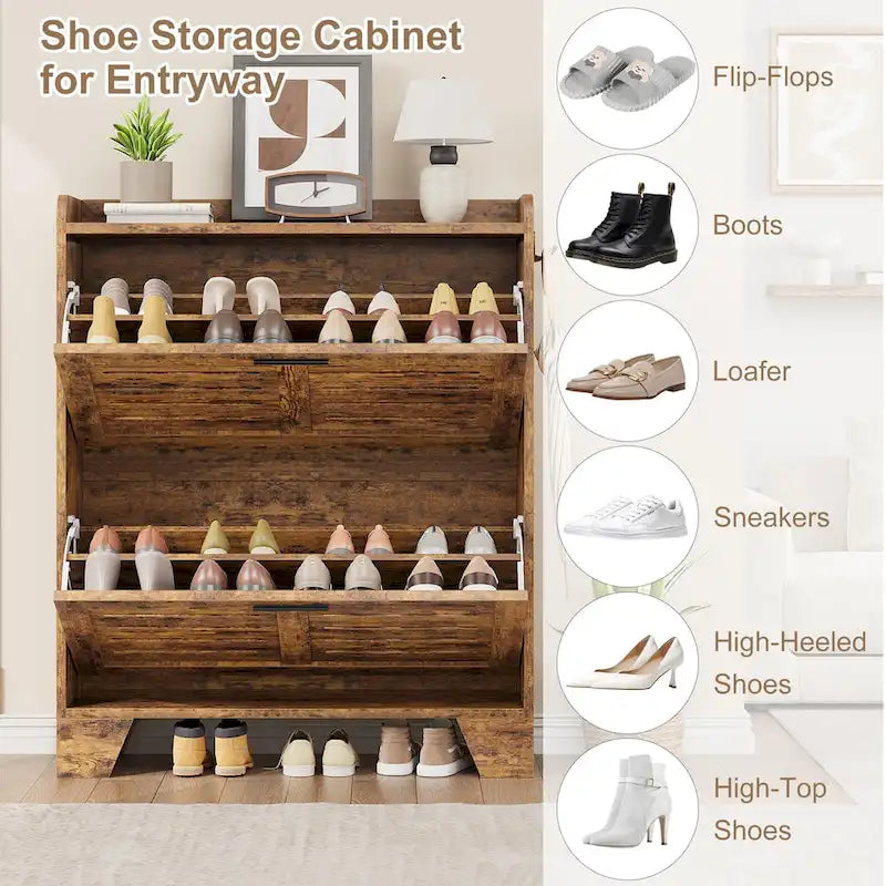 Shoe Cabinet Storage for Entryway, Narrow Shoe Cabinet with 2 Flip Drawers, Freestanding Hidden Shoe Organizer Cabinet