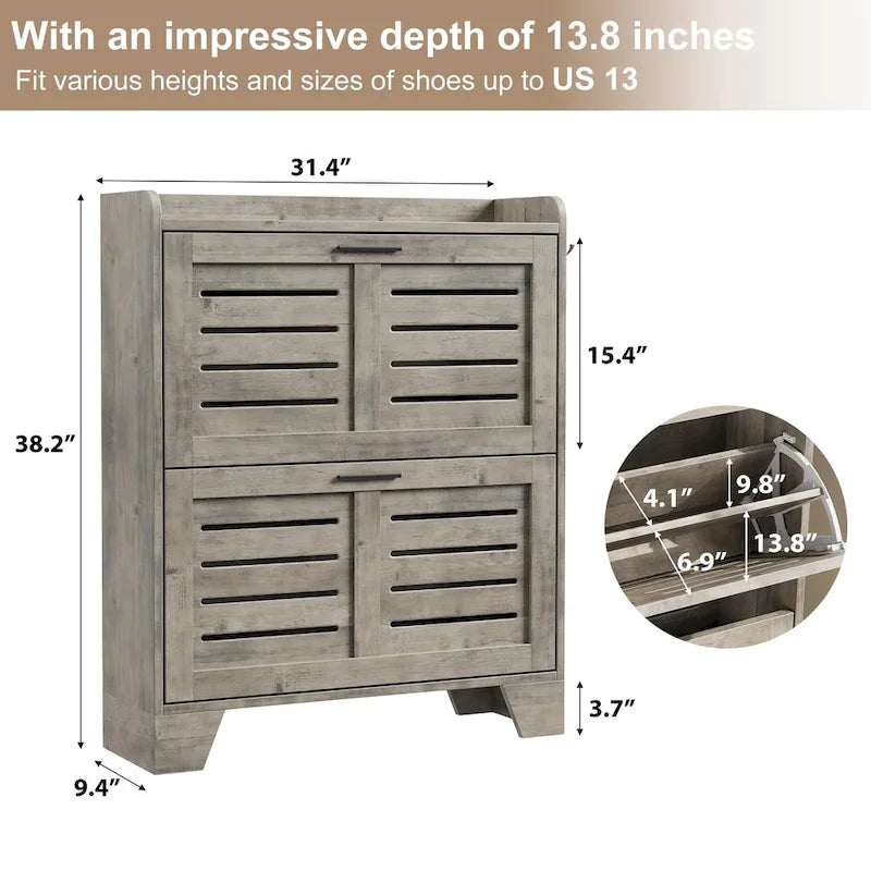 Shoe Cabinet Storage for Entryway, Narrow Shoe Cabinet with 2 Flip Drawers, Freestanding Hidden Shoe Organizer Cabinet