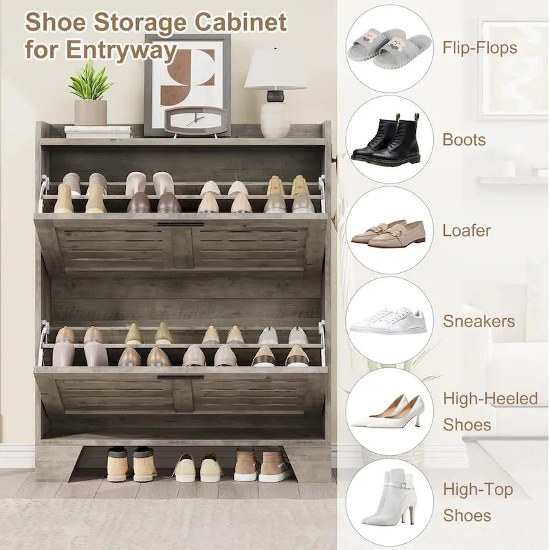 Shoe Cabinet Storage for Entryway, Narrow Shoe Cabinet with 2 Flip Drawers, Freestanding Hidden Shoe Organizer Cabinet