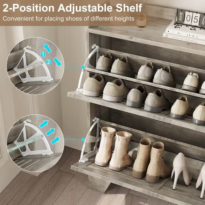 Shoe Cabinet Storage for Entryway, Narrow Shoe Cabinet with 2 Flip Drawers, Freestanding Hidden Shoe Organizer Cabinet