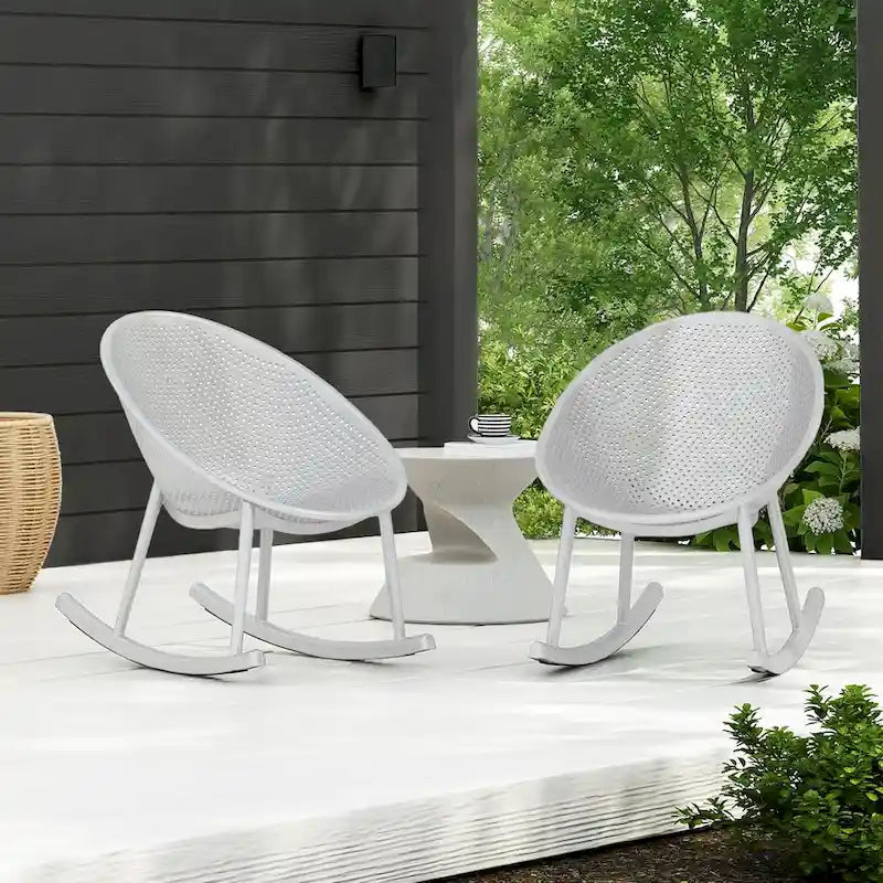 Set of 2 Mid-Century Modern Plastic Rocking Lounge Chair Plastic Legs with Breathable Egg Shaped Seat for Indoor/Outdoor