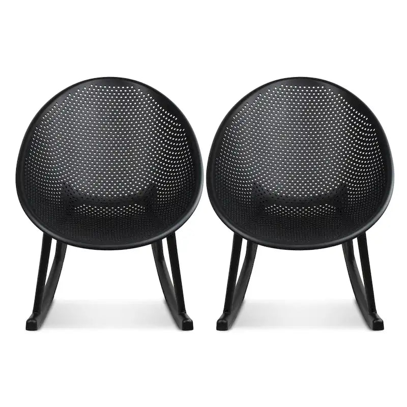 Set of 2 Mid-Century Modern Plastic Rocking Lounge Chair Plastic Legs with Breathable Egg Shaped Seat for Indoor/Outdoor