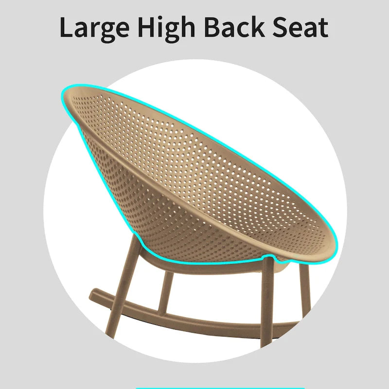 Set of 2 Mid-Century Modern Plastic Rocking Lounge Chair Plastic Legs with Breathable Egg Shaped Seat for Indoor/Outdoor