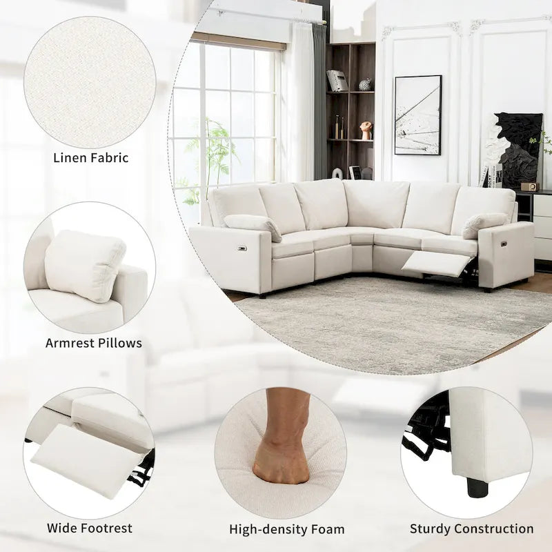 Power Recliner Sectional Sofa with 2 Storage Drawers and USB Ports Living Room L-Shaped Corner Couch for Home Theater