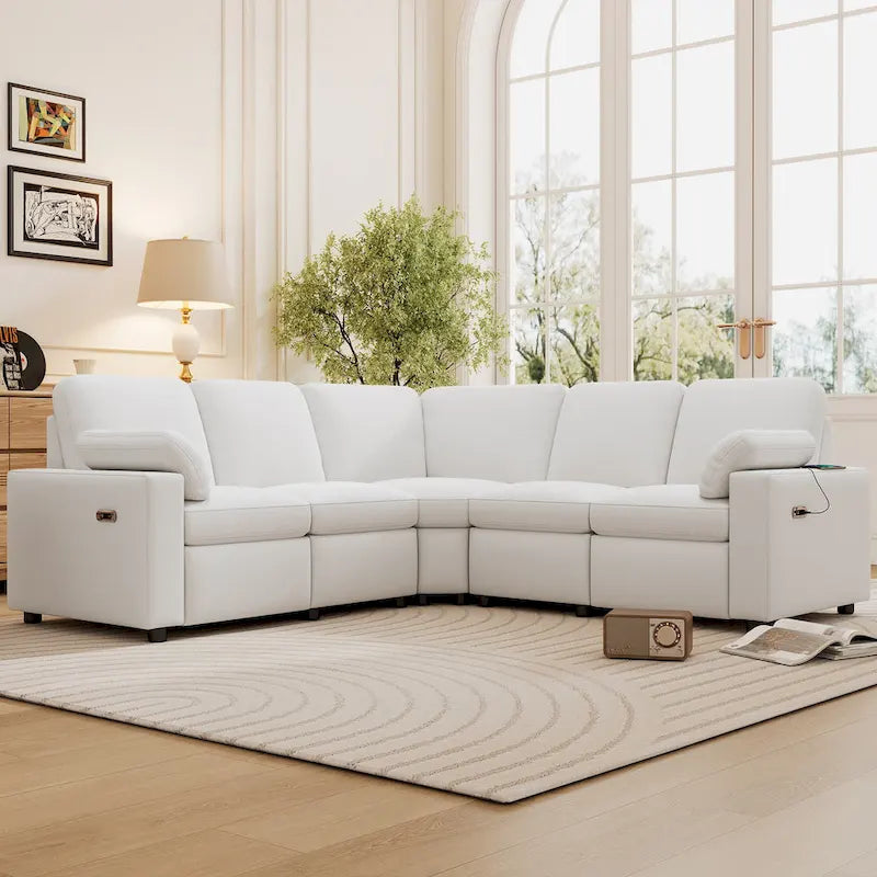 Power Recliner Sectional Sofa with 2 Storage Drawers and USB Ports Living Room L-Shaped Corner Couch for Home Theater