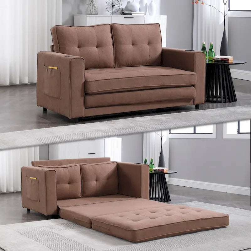 3-In-1 Upholstered Futon Sofa Convertible Floor Sofa Bed