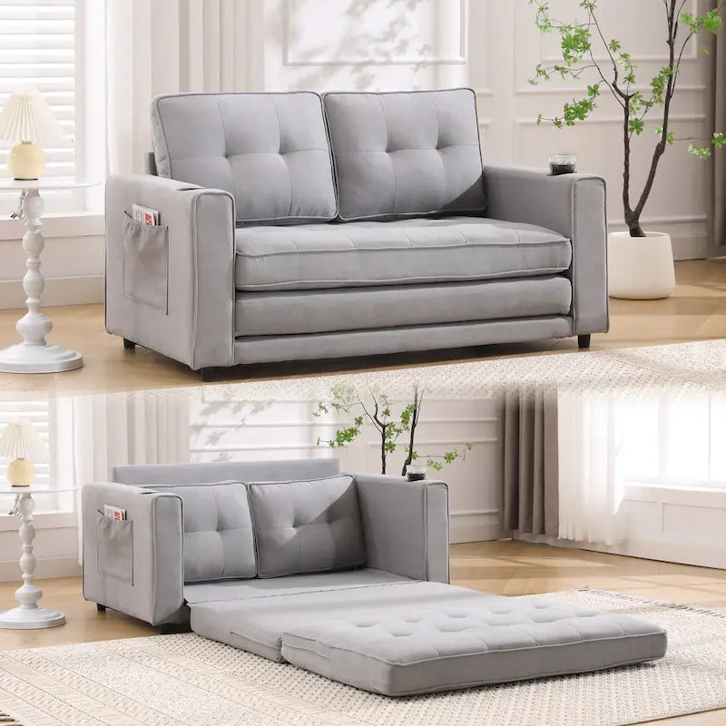 3-In-1 Upholstered Futon Sofa Convertible Floor Sofa Bed