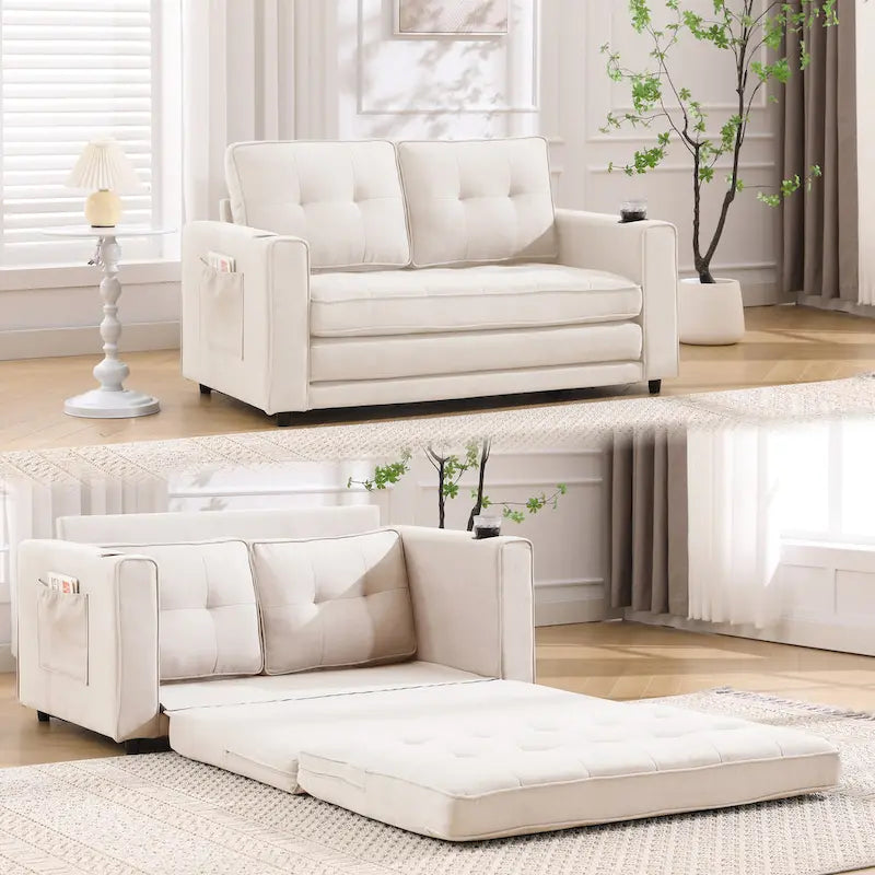 3-In-1 Upholstered Futon Sofa Convertible Floor Sofa Bed